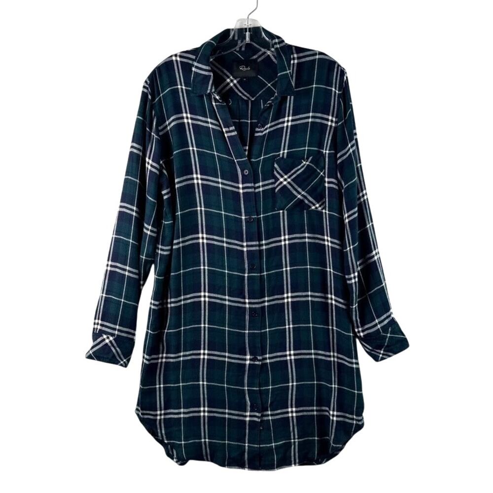 RAILS Bianca Green Navy Blue Plaid Button Front Shift Shirt Dress Womens Medium